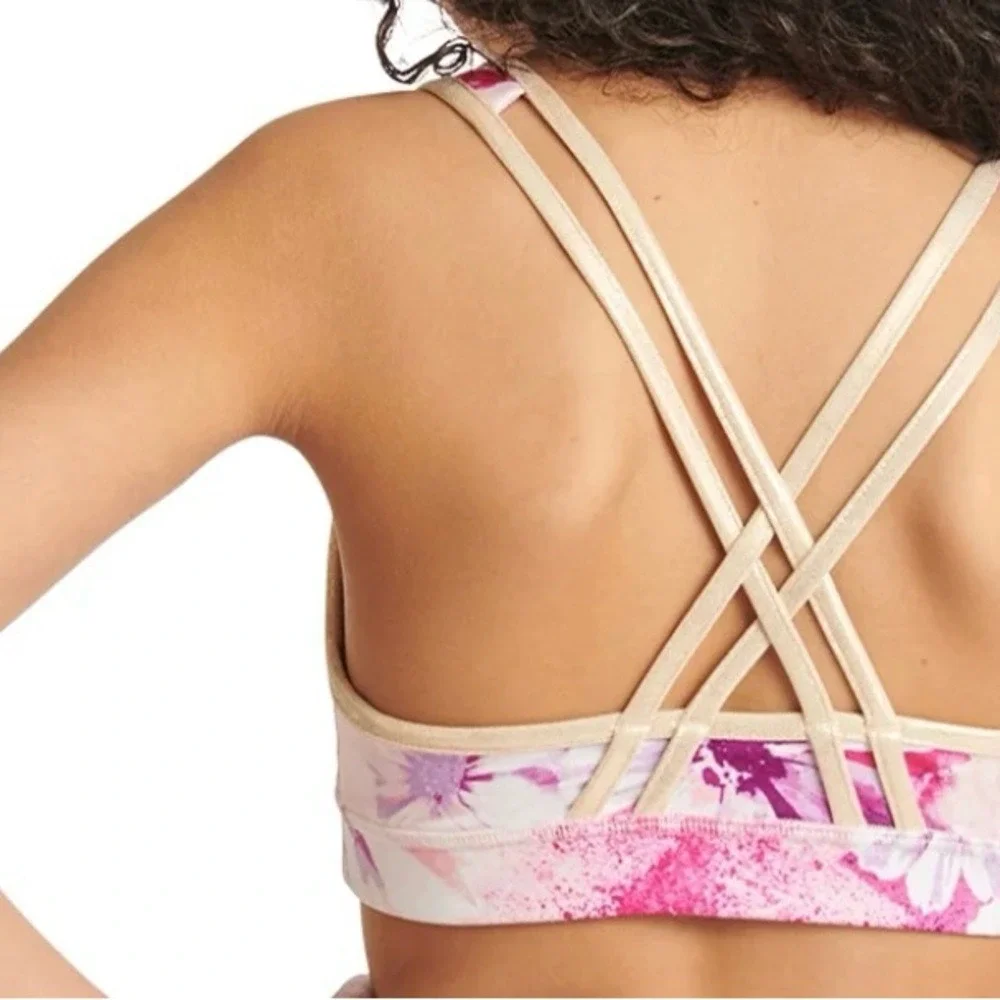 JUSTICE. NWT. Girls. Reversible Sports Bra. Pink & White w/gold‎ trim. XS…